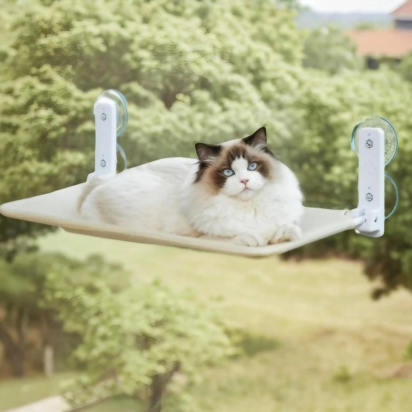 Onlrrvci Cordless Cat Hammock Cat Window Perch with 4 Suction Cups and Sturdy Metal Frame Space-Saving Foldable Cat Beds for Indoor Large Cats