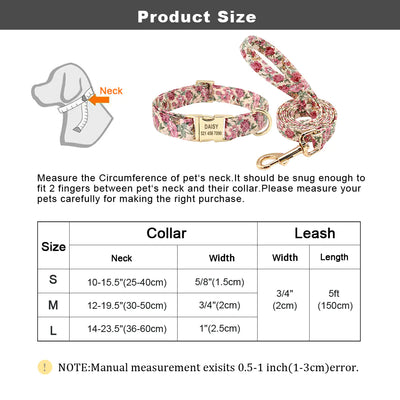Personalized Floral Dog Collar and Leash Set for Dogs