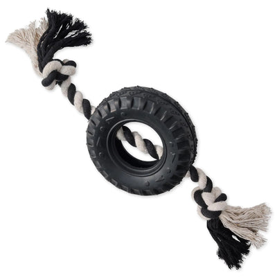 Pet Passion Natural Rubber Tire and Organic Cotton Rope Pull and Chew Dog Toy for All Pet Breeds Black One Size