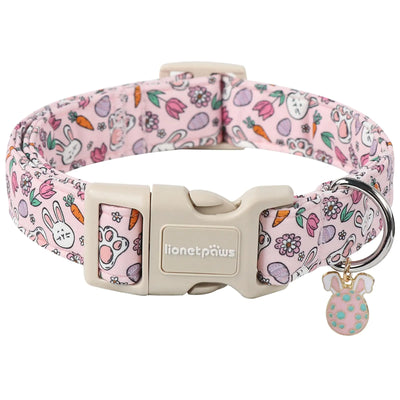 Lionet Paws Easter Dog Collar- Cute Rabbit Purple Eggs Pink Dog Collars with Plastic Buckle Light Adjustable Dog Collars with Egg Pendant for Medium Large Dogs