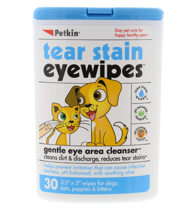 Petkin Pet Eye Wipes 30 Moist Wipes - Gentle Eye Cleaning Wipes Remove Dirt Discharge & Tear Stains - Super Convenient Pet Wipes for Dogs Cats Puppies & Kittens - Ideal for Home or Travel