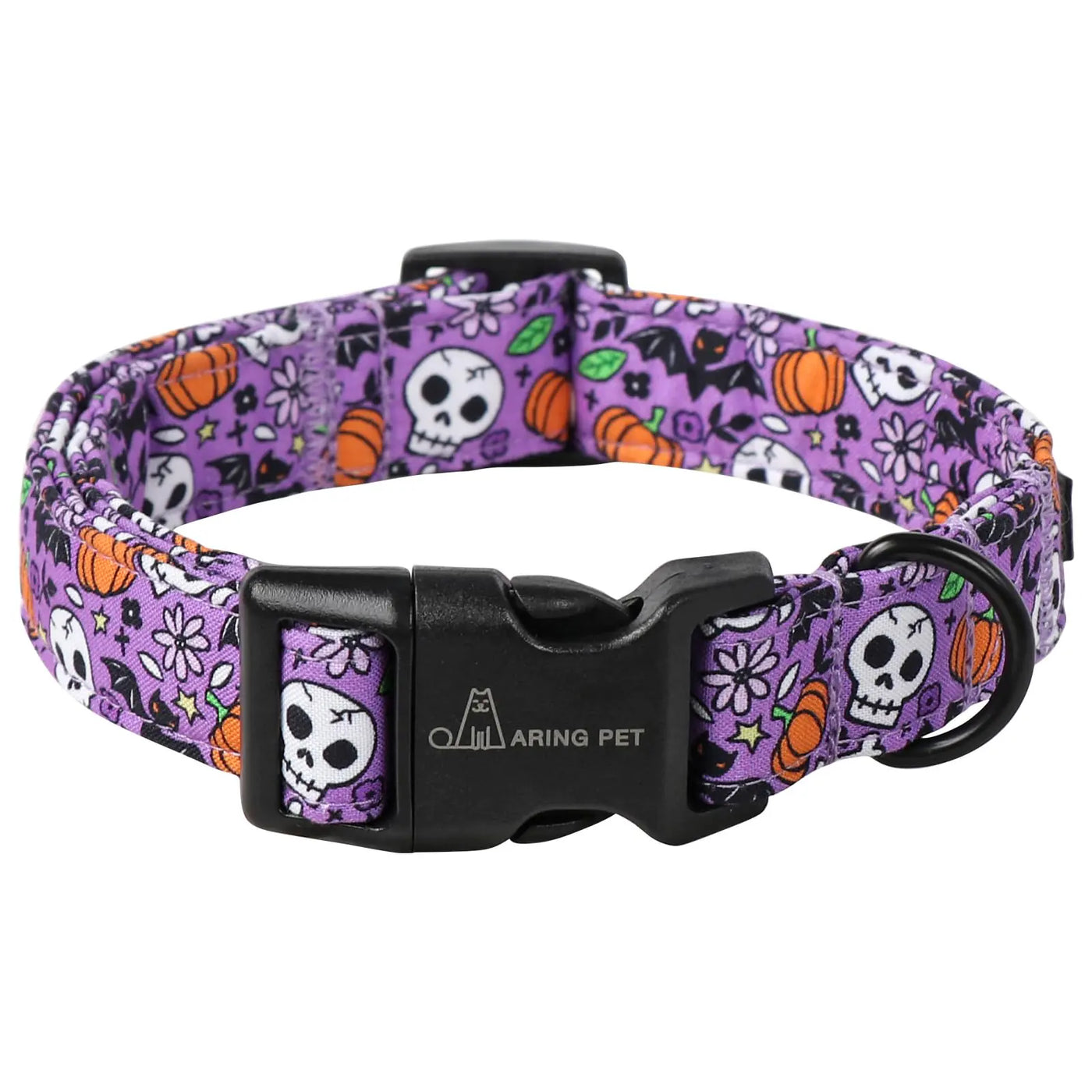 ARING PET Halloween Dog Collar-Cotton Purple Pumpkin Dog Collars Adjustable Skull Bat Print Pet Collar Puppy Collars with Quick Release Buckle for Girl&Boy Dogs