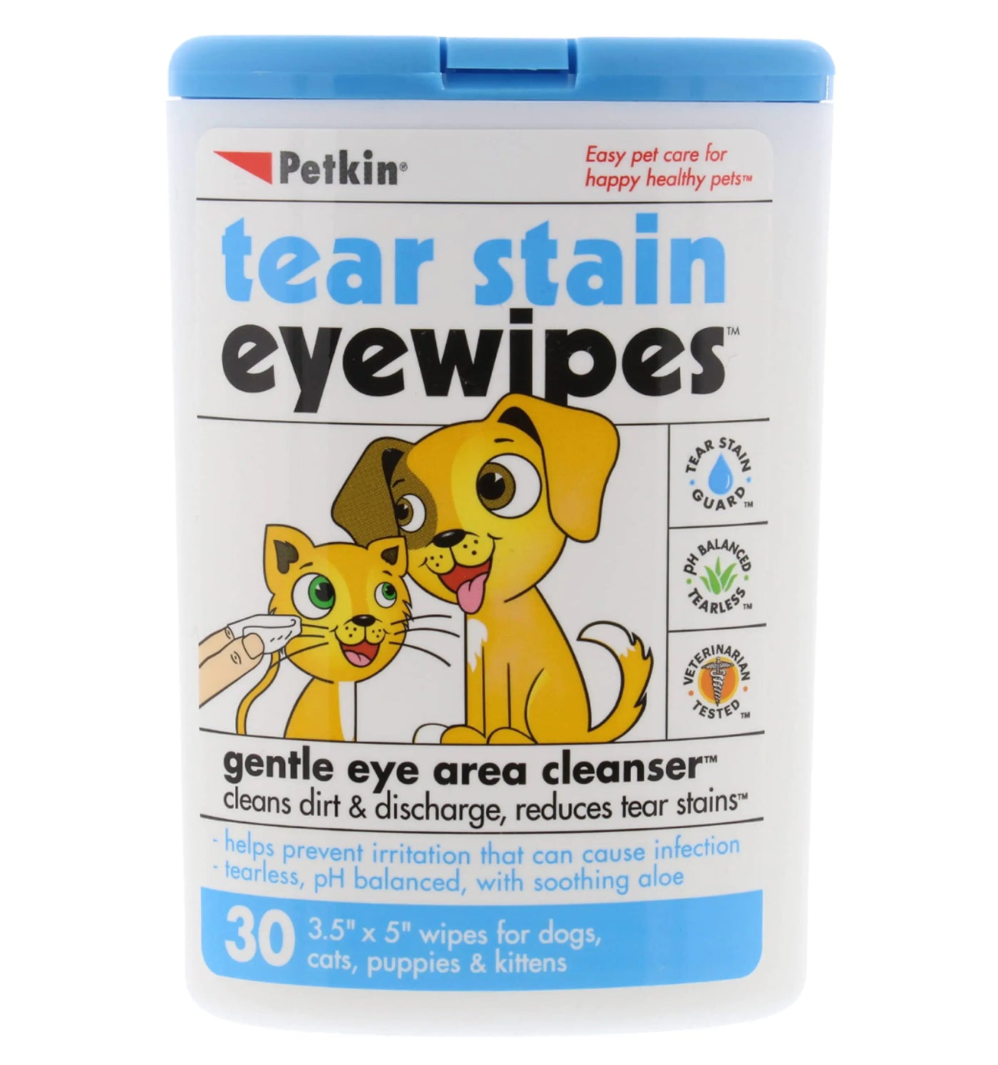 Petkin Pet Eye Wipes 30 Moist Wipes - Gentle Eye Cleaning Wipes Remove Dirt Discharge & Tear Stains - Super Convenient Pet Wipes for Dogs Cats Puppies & Kittens - Ideal for Home or Travel