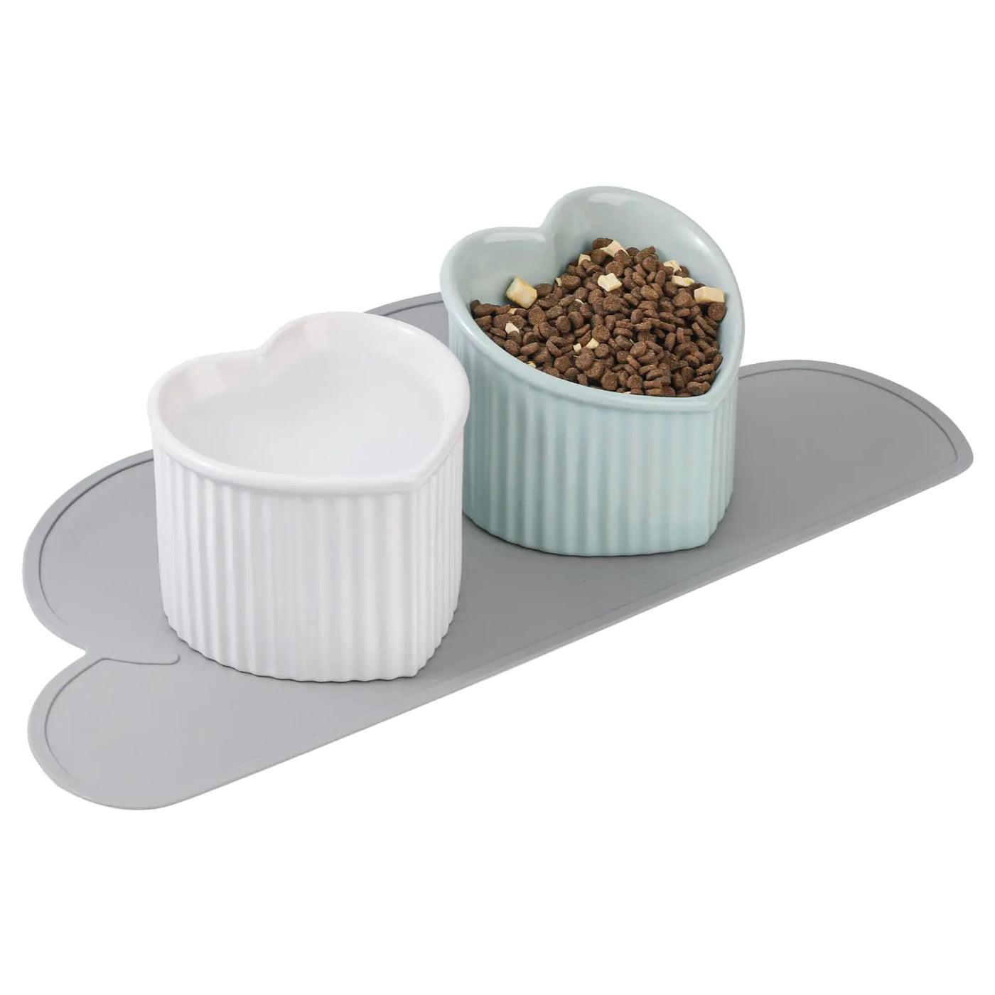 Cat Food Water Bowl Set - Raised Ceramic Cat Feeding Bowls with Non Slip Mat - Elevated Cat Dish Anti Vomiting - Whisker Friendly Wide Cat Bowl - Microwave and Dishwasher Safe - White & Pink (2pcs)
