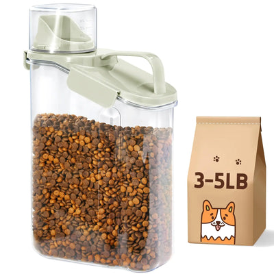 P-ZOONPE Dog Food Container 3-5 Lb Dog Food Storage Containers with Airtight Large Pour Spout Cat Food Container with Measuring Cups Portable Travel Pet Food Storage Container (Grayish Green)