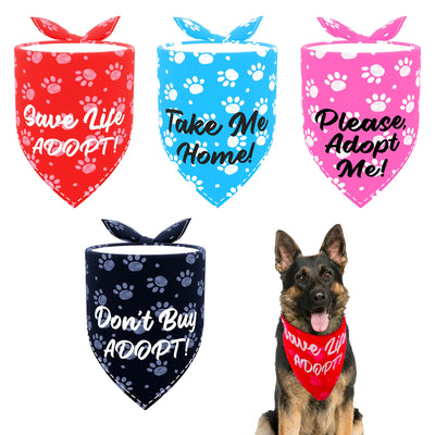 PET SHOW 4 Pack Adopt Me Dog Bandanas Triangle Bibs for Large Dogs Girl Boy Scarves Set Pet Grooming Accessories(Large)