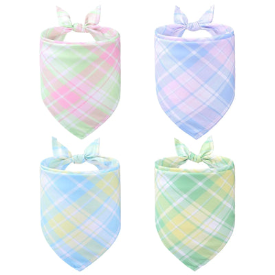 KOOLTAIL Summer Dog Bandanas 4 Pack - Soft Breathable Washable Pet Scarf Bibs Kerchief Dog Apparel & Accessories Dog Triangle Towel for Girl Boy Small Medium Large Dogs Puppy Plaid Pattern