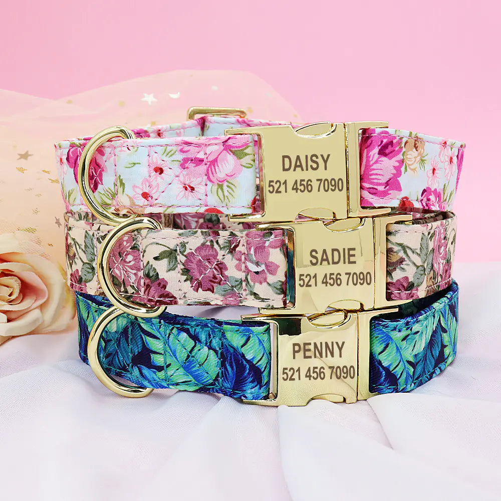 Personalized Floral Dog Collar and Leash Set for Dogs