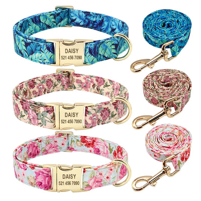 Personalized Floral Dog Collar and Leash Set for Dogs