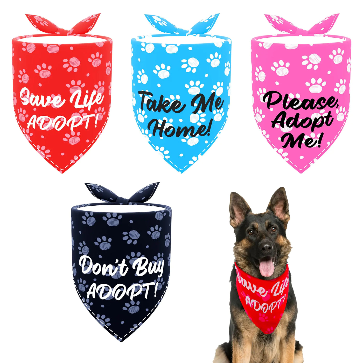 PET SHOW 4 Pack Adopt Me Dog Bandanas Triangle Bibs for Large Dogs Girl Boy Scarves Set Pet Grooming Accessories(Large)
